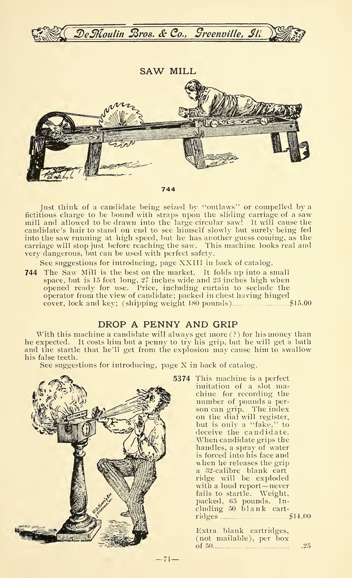 Demoulin brothers Hazing and torture goods catalogue 1908