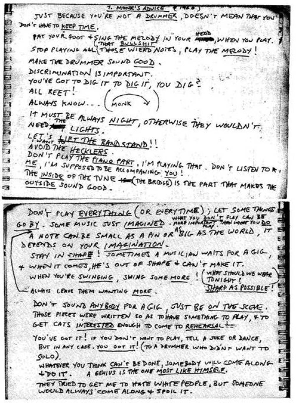 Thelonious Monk’s 25 Tips for Musicians (1960