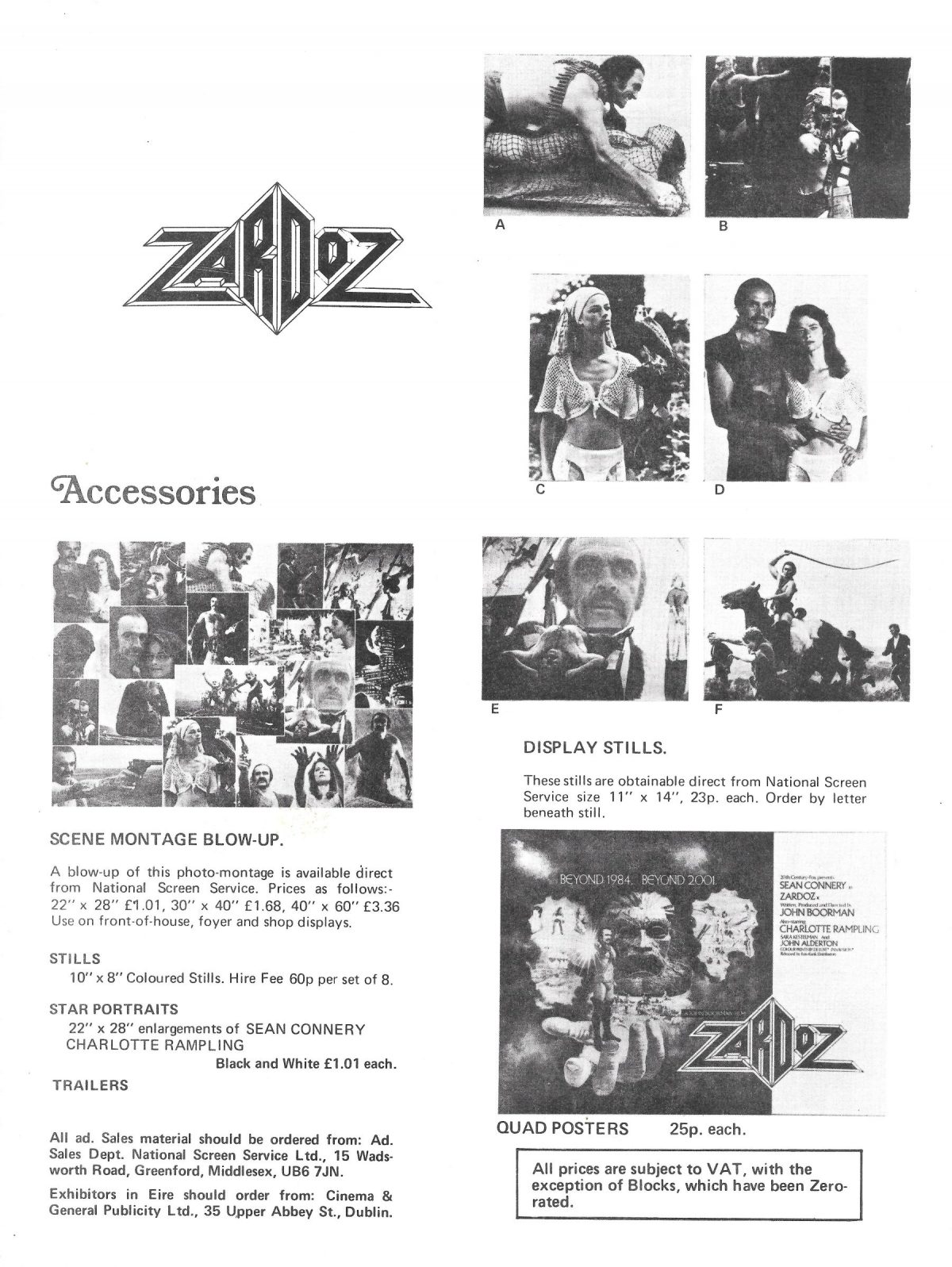 John Boorman, Zardoz, Sean Connery, Charlotte Rampling, film, 1974, sci-fi, cult films, press pack