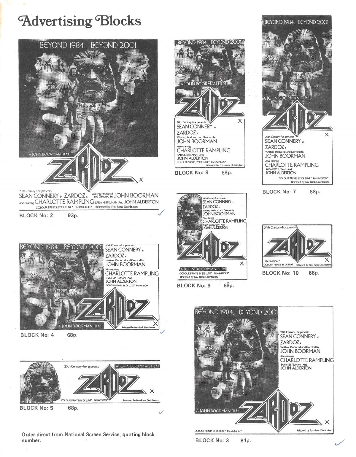 John Boorman, Zardoz, Sean Connery, Charlotte Rampling, film, 1974, sci-fi, cult films, press pack