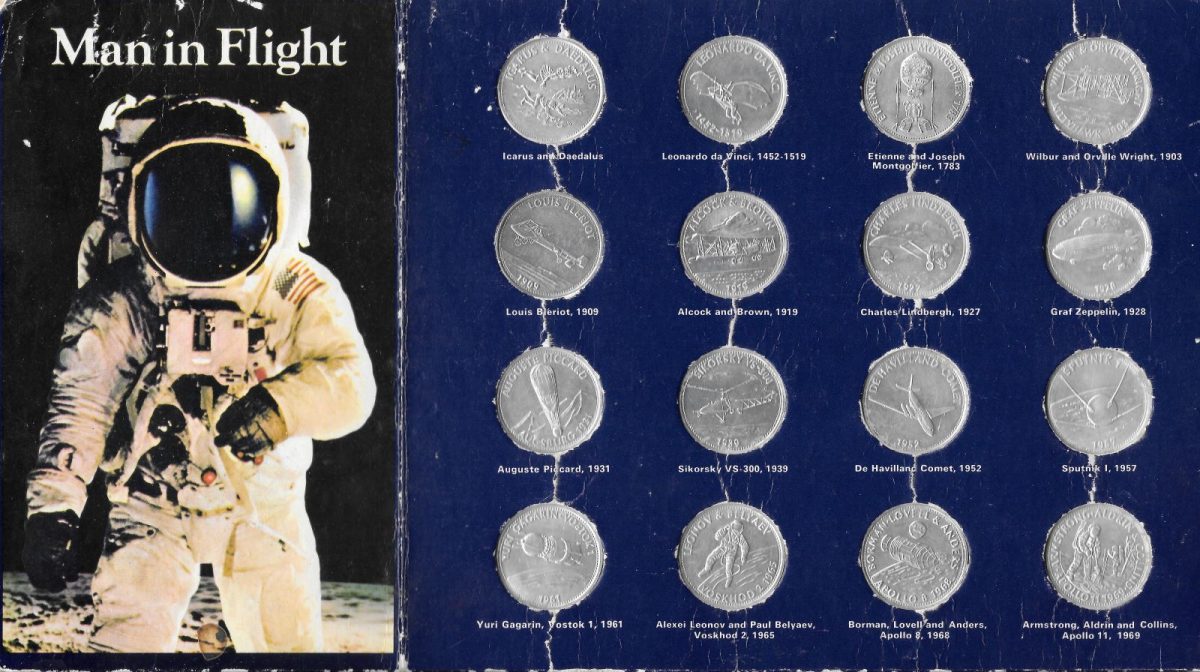 Aviation and space travel coin sets by Shell - Fonts In Use