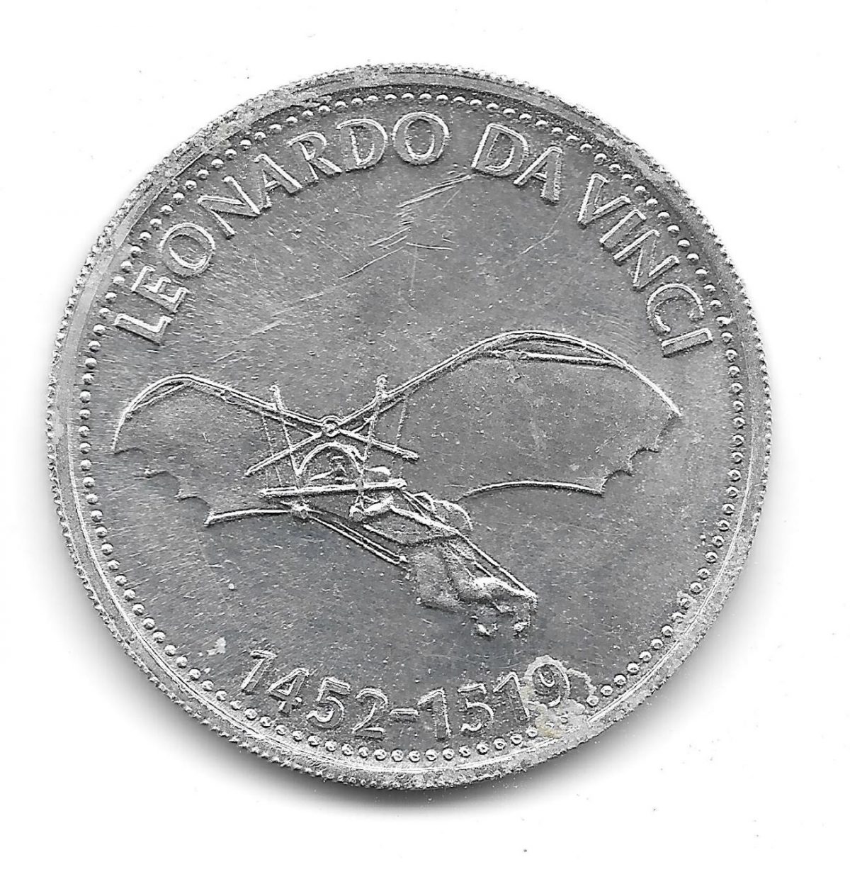 Shell, coins, Man in Flight, 1970s, Leonardo da Vinci
