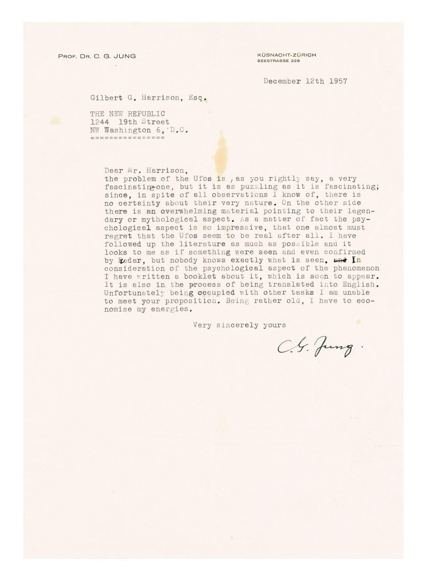 Carl Jung UFO letter