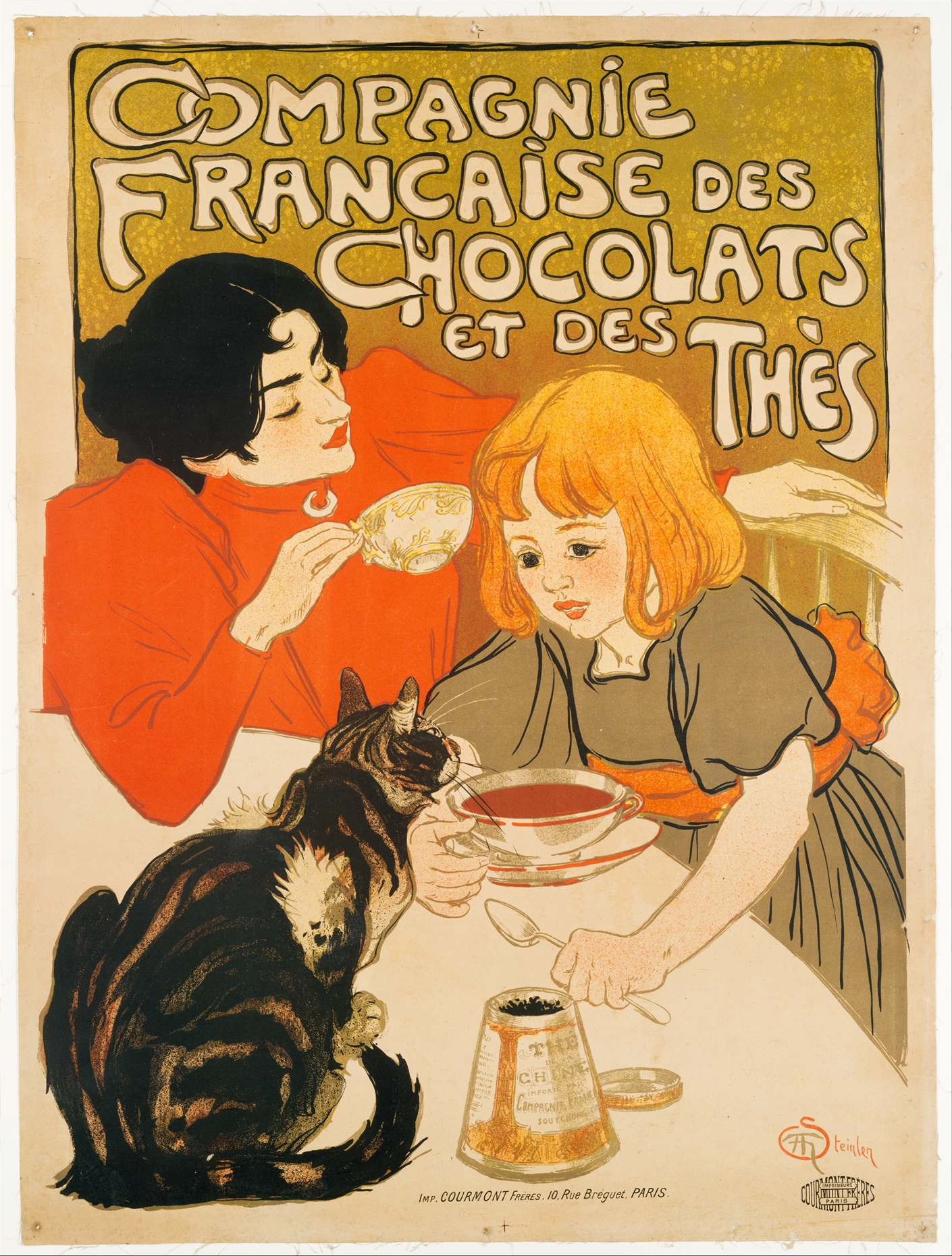 In "Compagnie Française des Chocolats et des Thès," Steinlen includes his wife and daughter in the illustration.