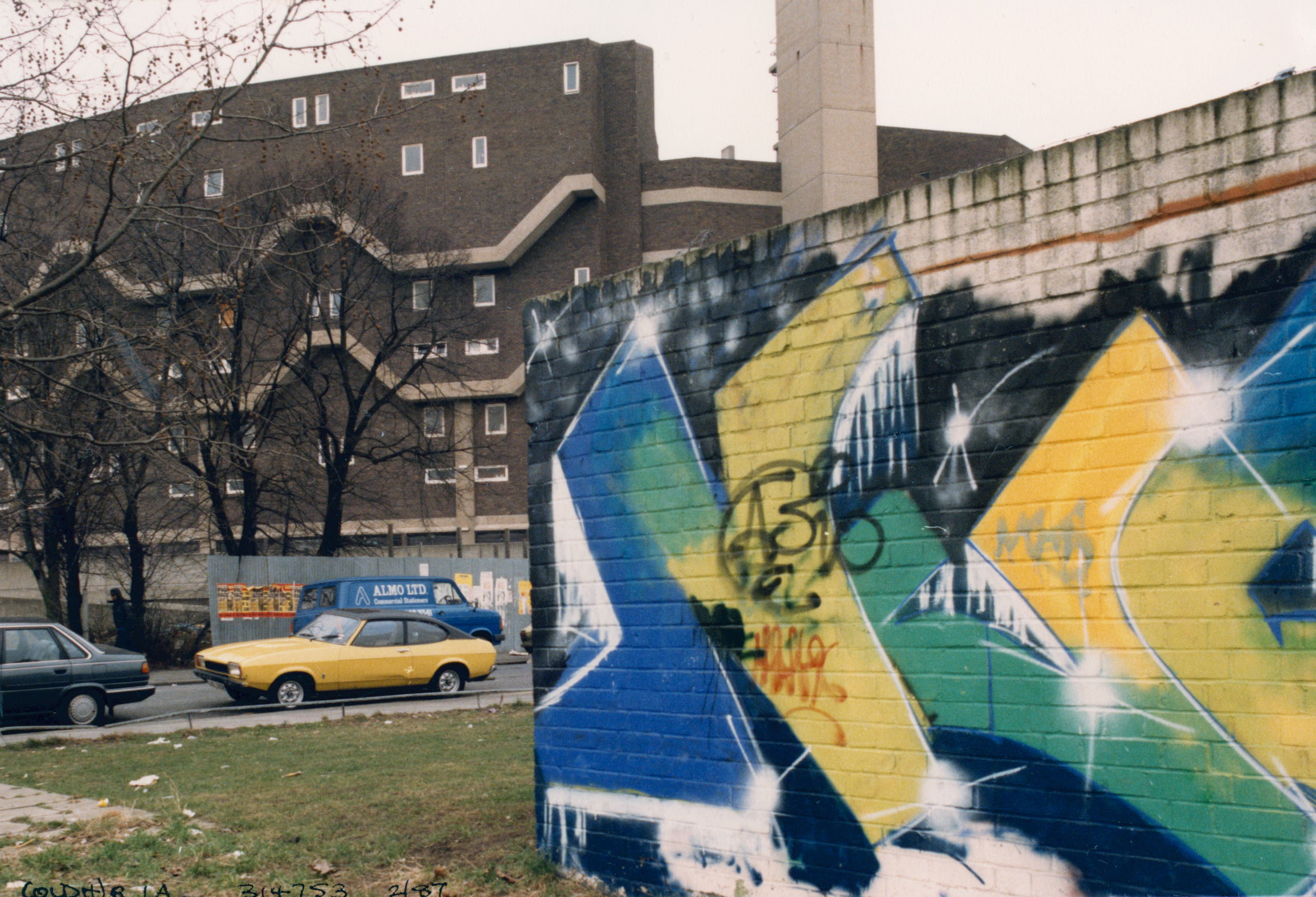 Graffiti, flats, Coldharbour Lane, Brixton, 1987, Lambeth