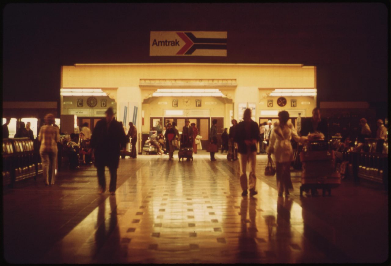 Interior of the Los Angeles Union Passenger Terminal built for the 1932 Summer Olympics held in that California city, May 1974