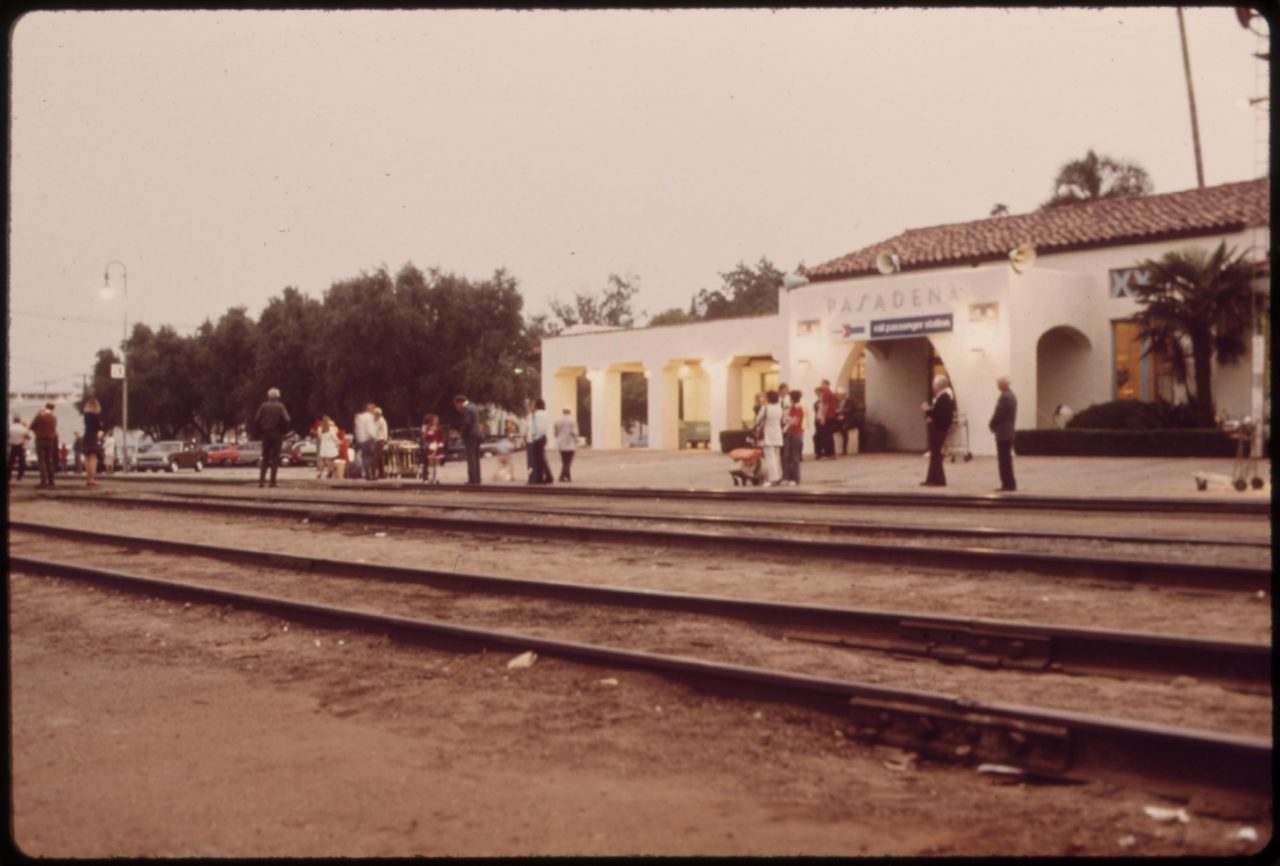 Passengers at the Pasadena, California, train station waiting for the Southwest Limited, formerly called the super chief, headed to Chicago, June 1974