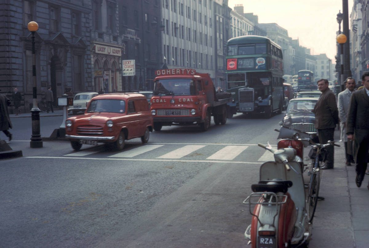Dublin, street scene at busy crosswalk 1964