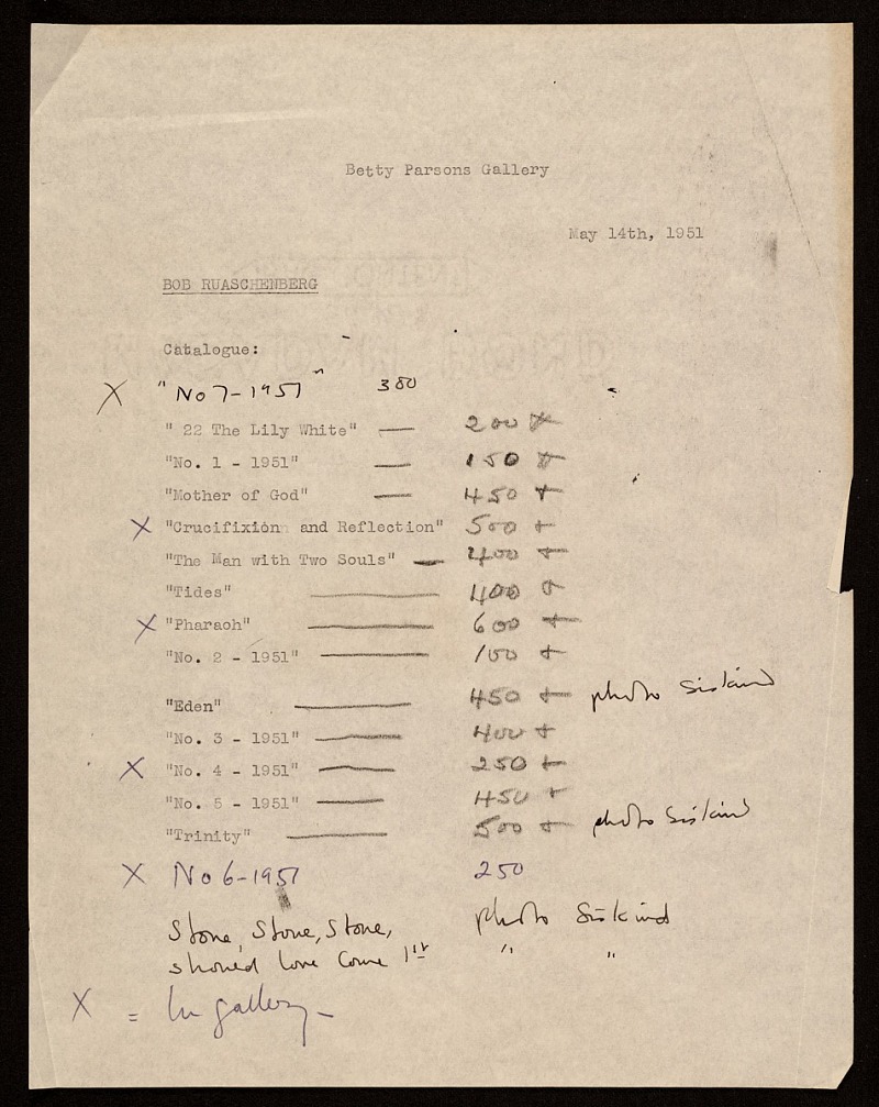 Robert Rauschenberg. Exhibition checklist, 1951 May 14.