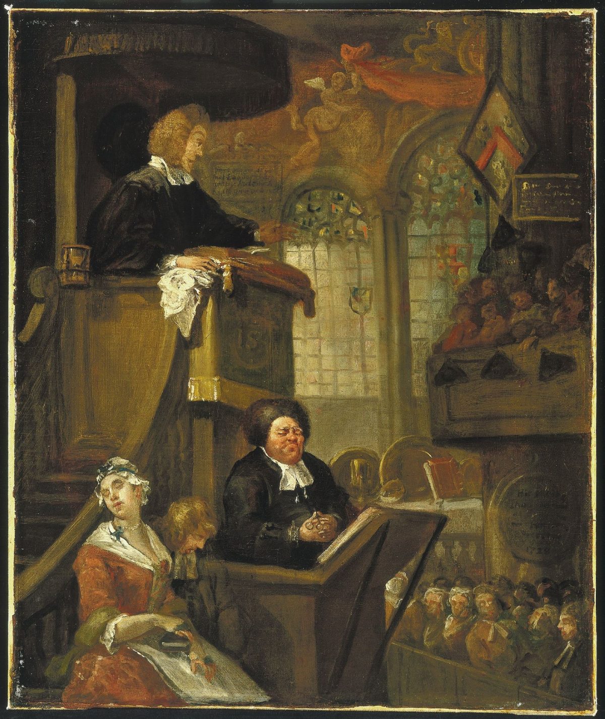 William Hogarth, The Sleeping Congregation, art, satire, paintings, 1700s