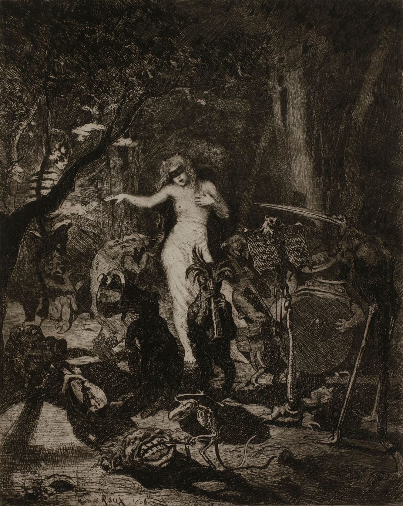 Marcel Roux, engraving, etching, evil, Satan, 1900s, demons