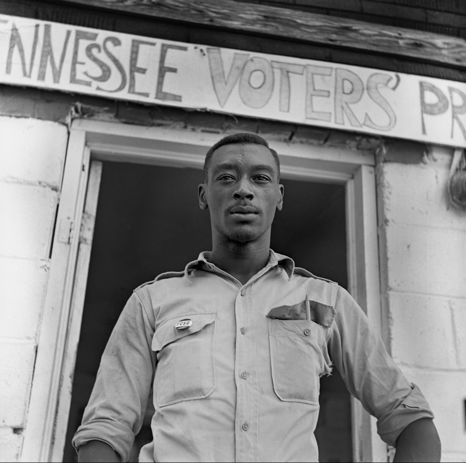 Student volunteer working to register voters, 1964-65
