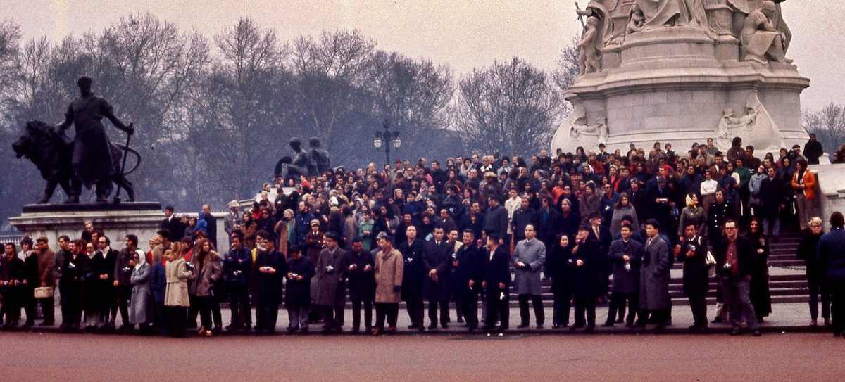Waiting for changing of the guard at Buckingham Palace. Feb.1971