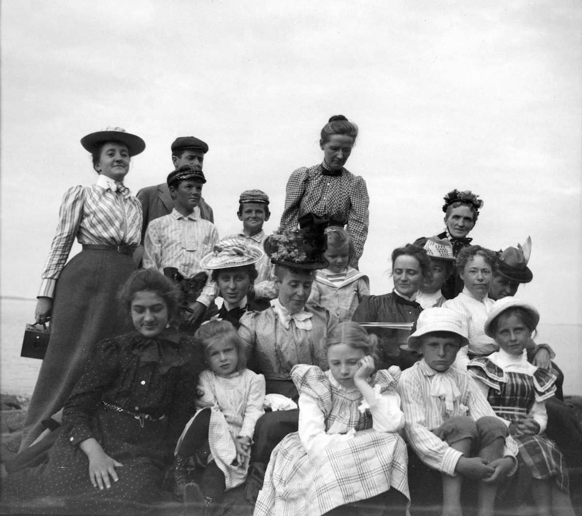 Group of family and friends of Theresa Babb having a picnic on Ogier Point in July 1900.