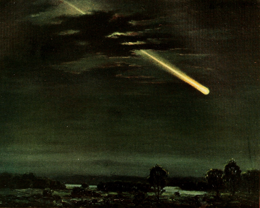 Meteorite plunges to the earth' , from Minerals from earth and sky. Smithsonian scientific series. 1929. Frontispiece