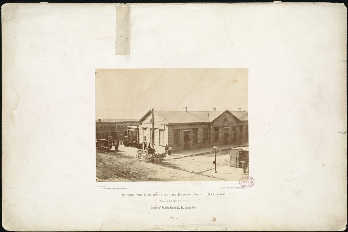 Depot of Pacific Railroad, St. Louis, Mo. File name- 10_08_000001 Title- Depot of Pacific Railroad, St. Louis, Mo. Creator:Contributor- Gardner, Alexander, 1821-1882 (photographer)