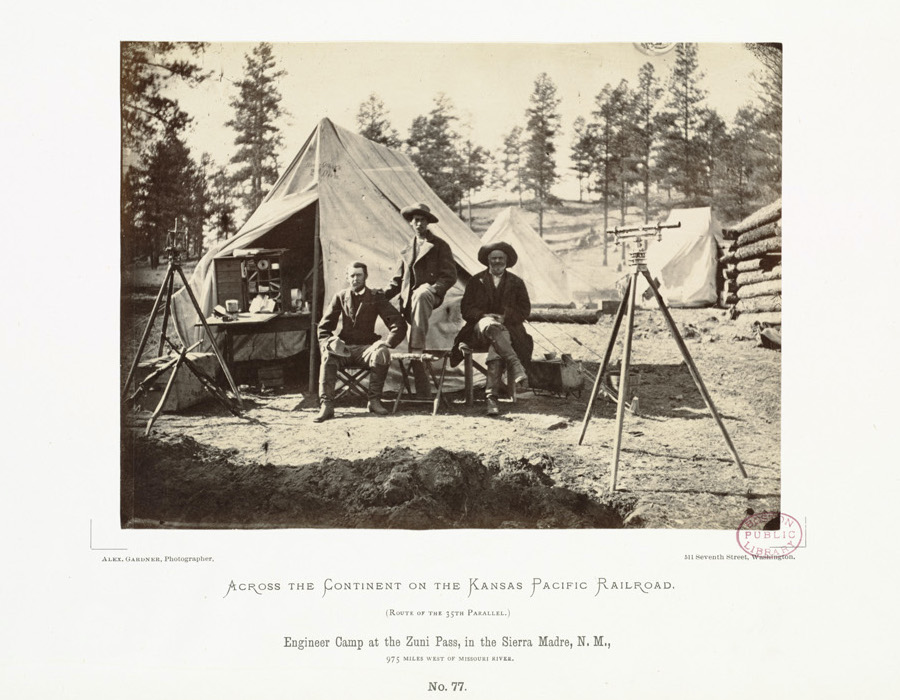 Engineer camp at the Zuni Pass, in the Sierra Madre, N.M., 975 miles west of Missouri River.