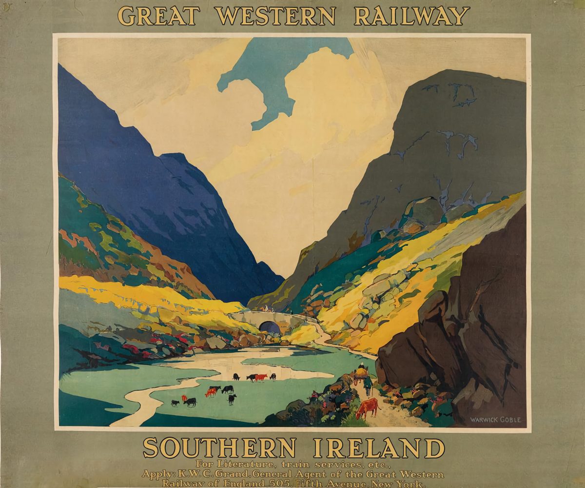 Glamorosos posters de viagem britânicos de Entre as Guerras Artes & contextos FB WARWICK GOBLE 1862 1943. GREAT WESTERN RAILWAY SOUTHERN IRELAND. 1928.