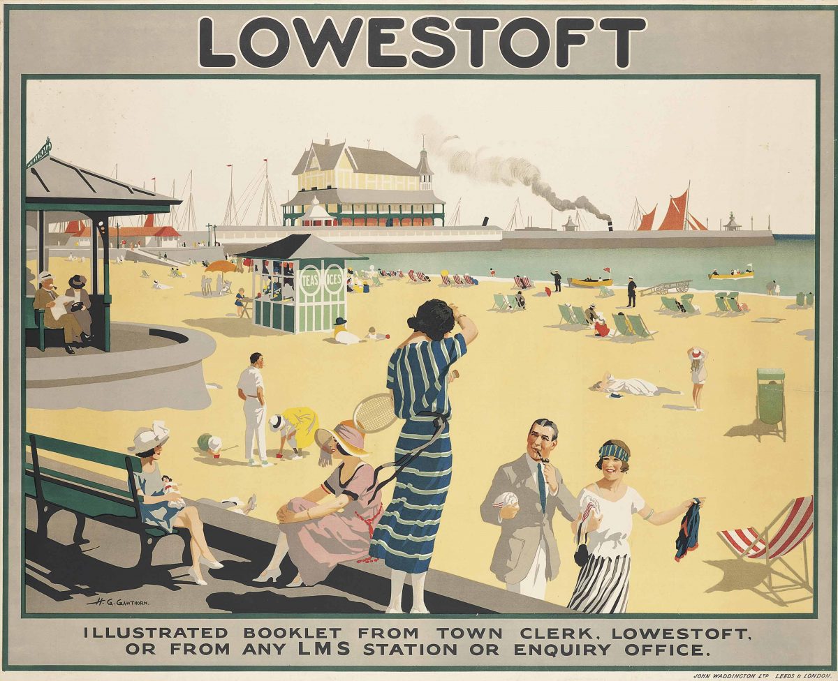 Glamorosos posters de viagem britânicos de Entre as Guerras Artes & contextos Henry George Gawthorn 1897 1941 LOWESTOFT