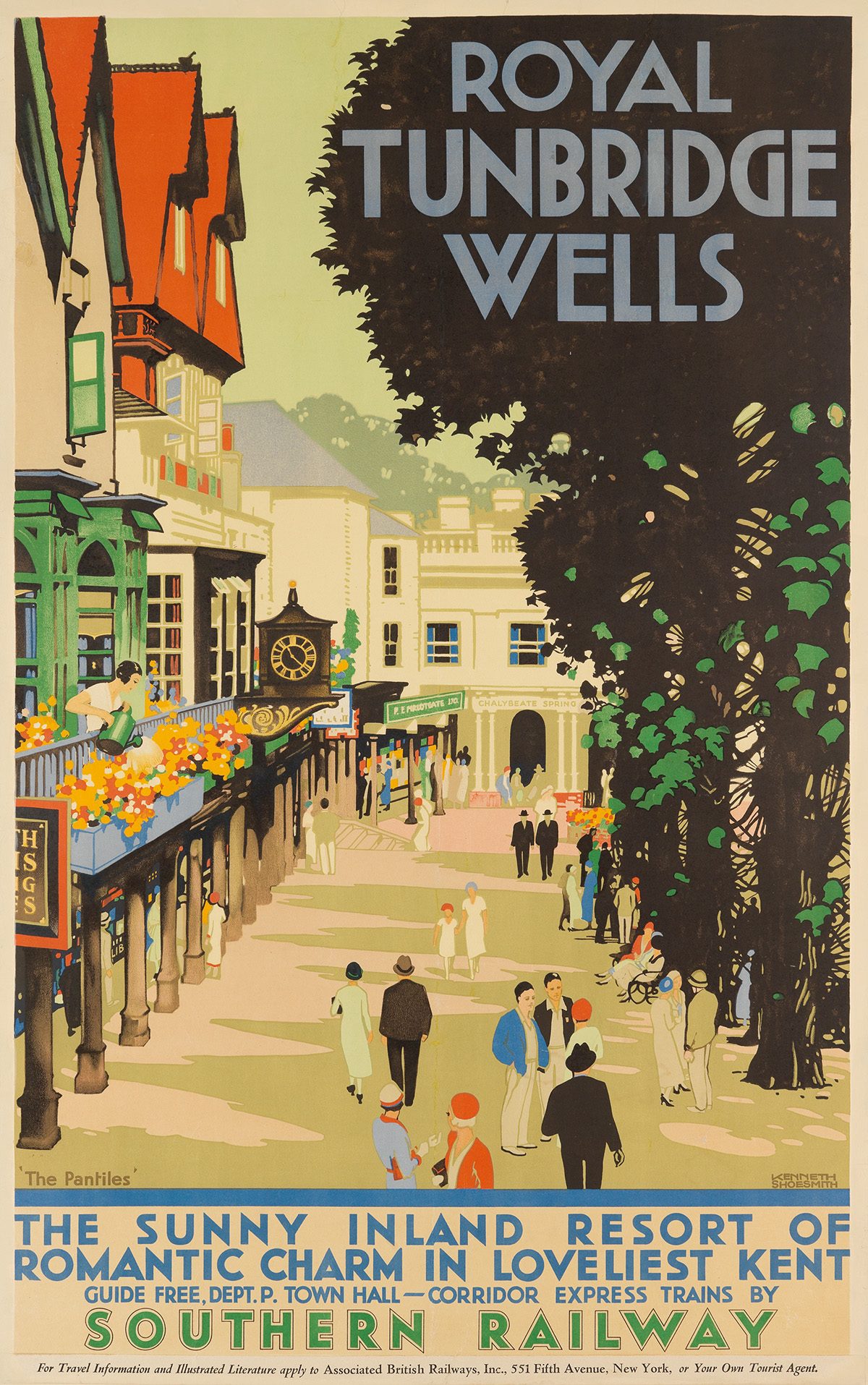 Glamorosos posters de viagem britânicos de Entre as Guerras Artes & contextos KENNETH SHOESMITH 1890 1939 ROYAL TUNBRIDGE WELLS SOUTHERN RAILWAY. 1939.