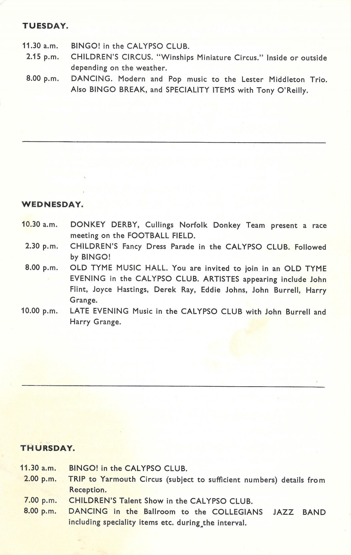 holidays, Norfolk, Hopton-On-Sea, family, photographs, summer, 1972, holiday programme, holiday camp