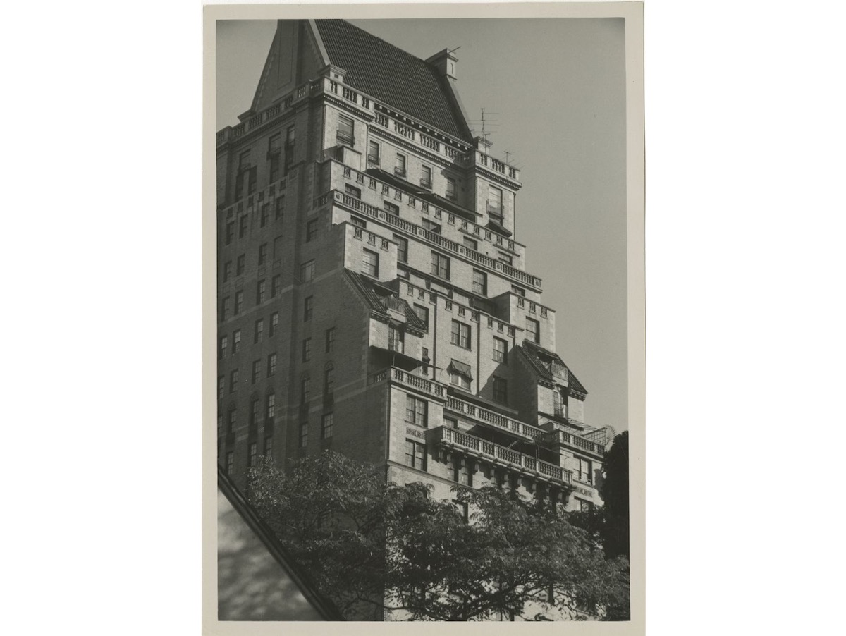 Cluster of PENTHOUSES high up in the sky along 5th Avenue. 1950