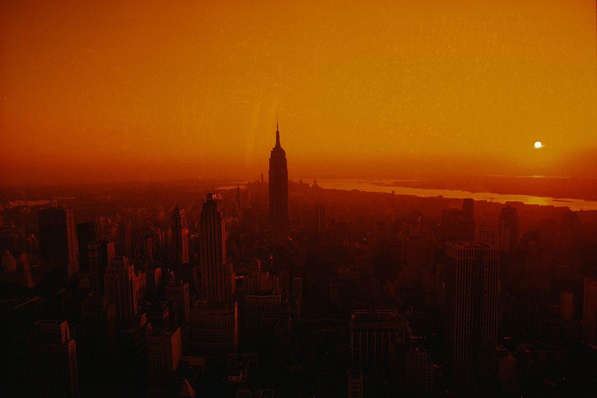 December 1968 NYC skyline at sunset, showing Empire State Building,New York Gerry Cranham.