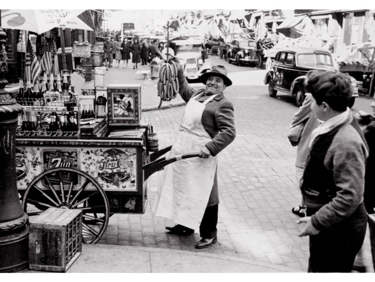 Reverend Frank Compitiello with lunch cart at Grand and Mulberry Streets. 1947