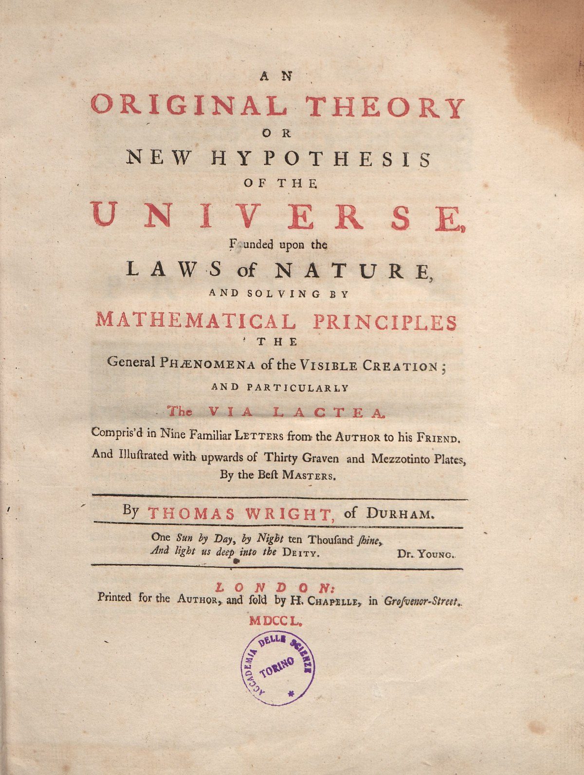 An Original Theory of the Universe Thomas Wright