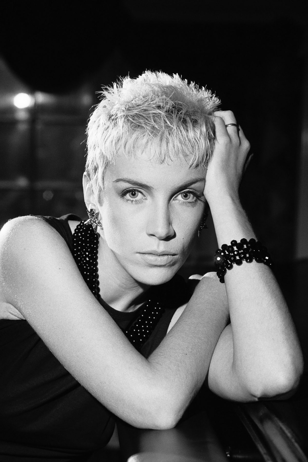 Annie Lennox at the Churchill Hotel in London in April 1985...