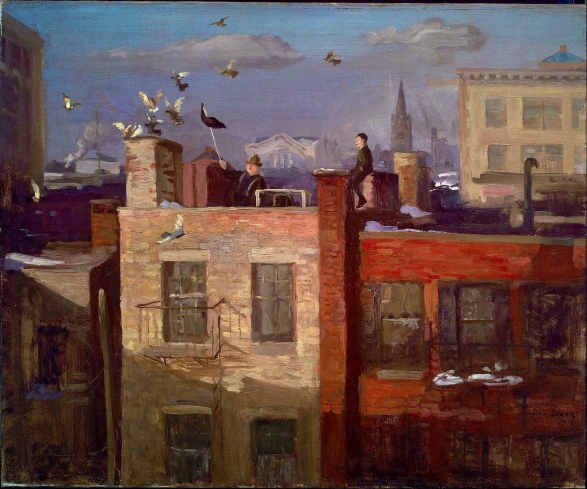 John French Sloan, Nova Iorque e a Ash Can School of Artists Artes & contextos Pigeons John Sloan 1910 Large