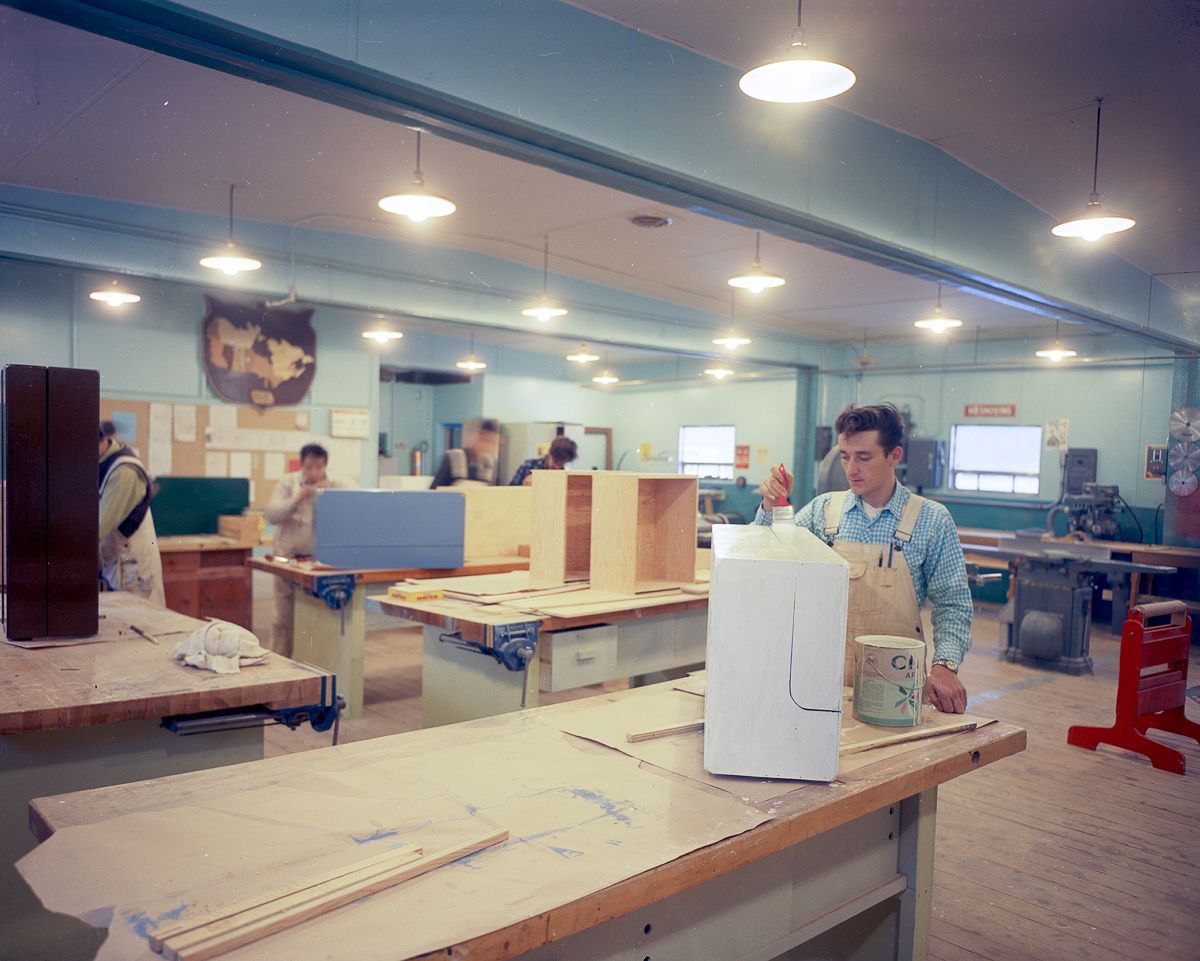 Carpentry class, Fort McMurray Vocational School, Fort McMurray, Alberta.