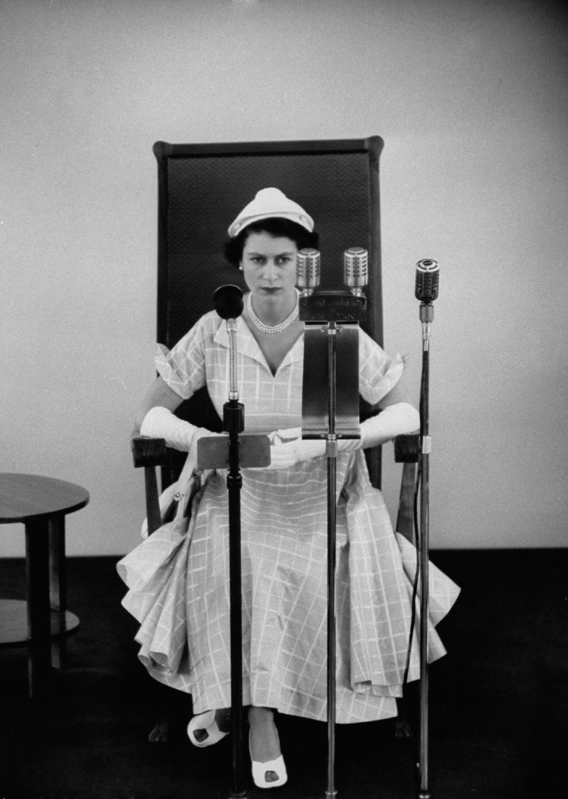 Queen Elizabeth II prepares to speak at University of the West Indies, Jamaica, 1953. (Photo- Cornell Capa)