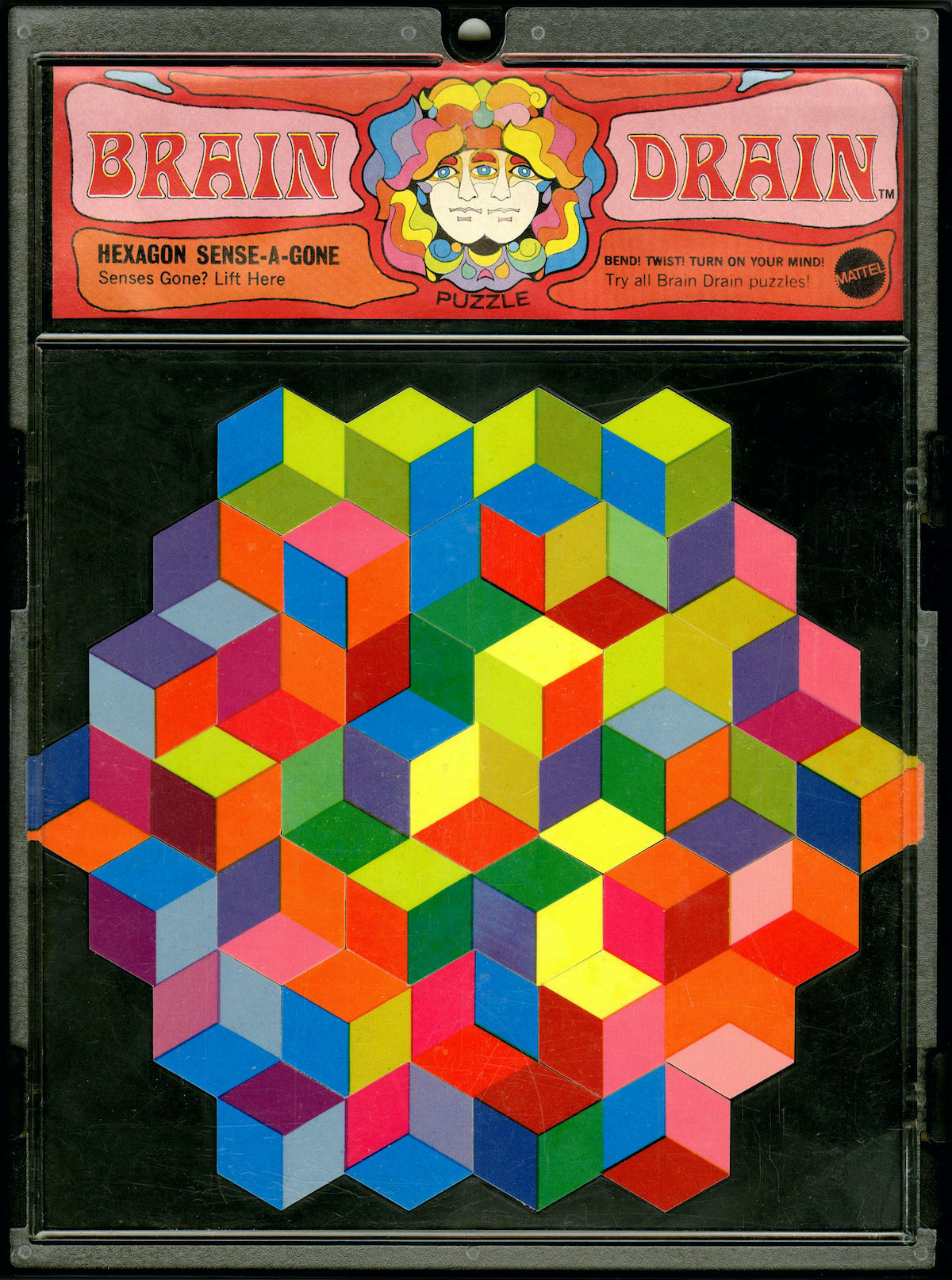 Blend! Twist! Turn on your mind!” Brain Drain puzzles by Mattell