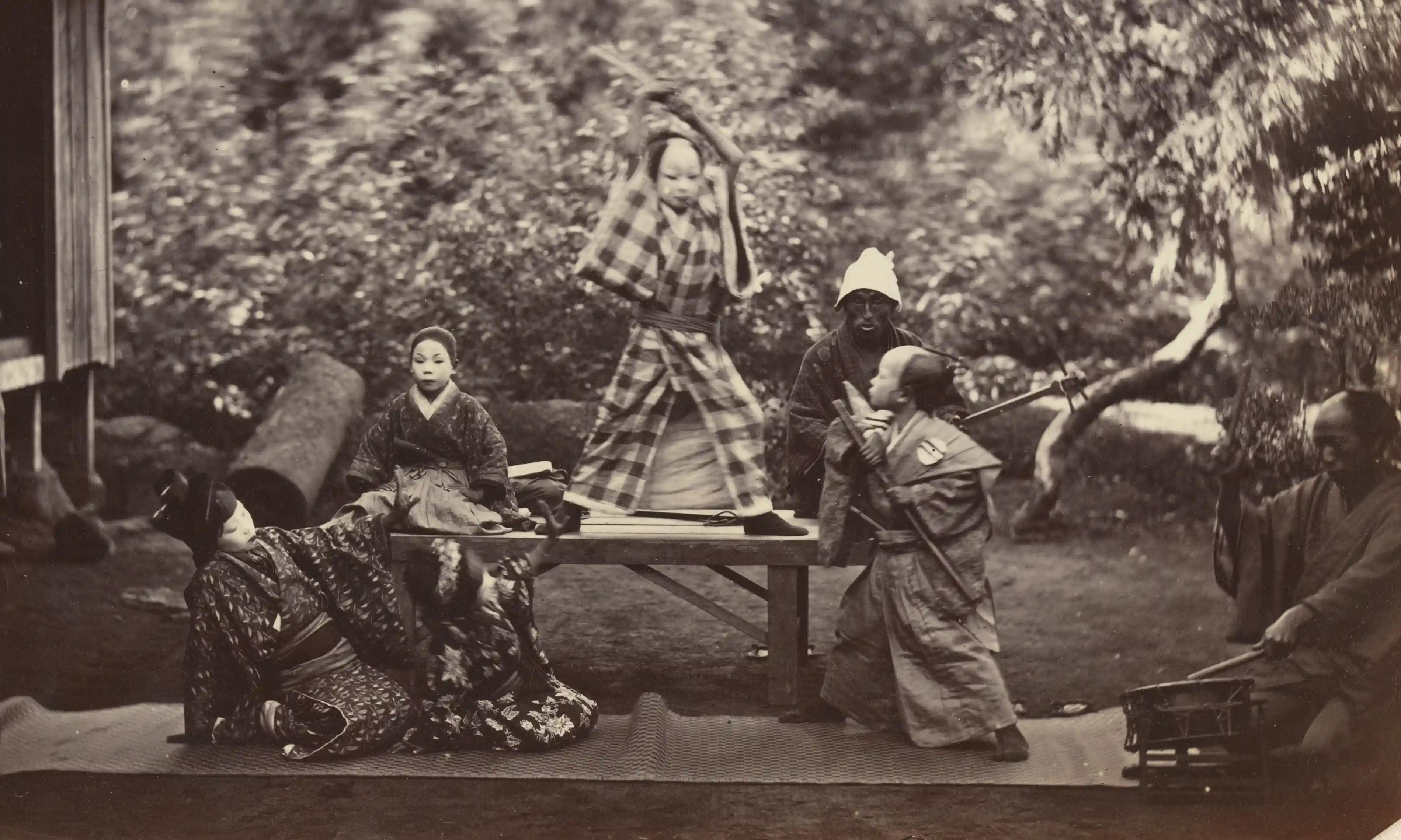  A scene from a kabuki play … Theatre, circa 1865. Photograph: Rijksmuseum Staeske Rebers/Antoon Bauduin