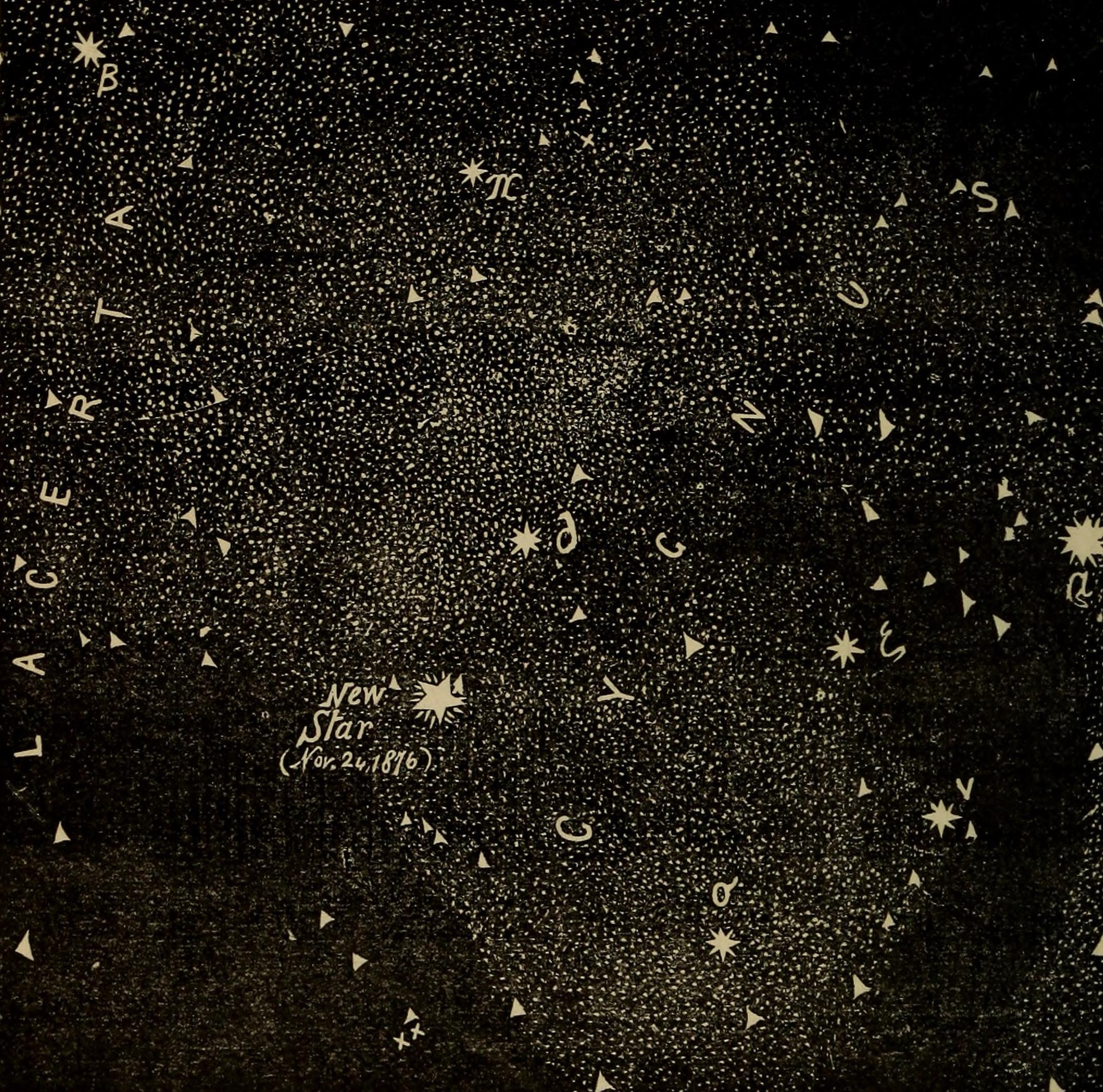 Part of Cygnus showing the location of a new star (November 24th 1876) Flowers of the Sky by Richard A. Proctor (1879)
