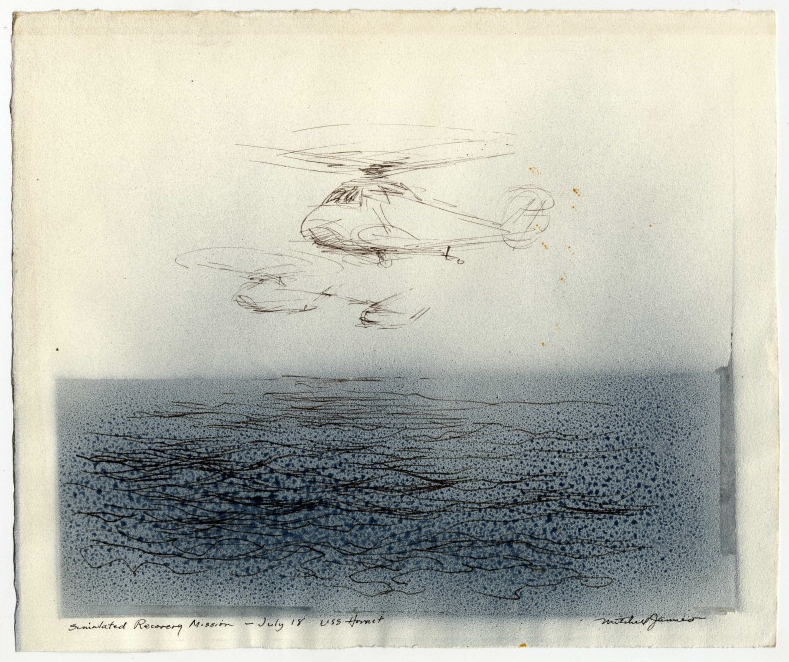 Simulated Recovery Mission (pen, ink + airbrushed ink on paper) 1969 by Mitchell Jamieson