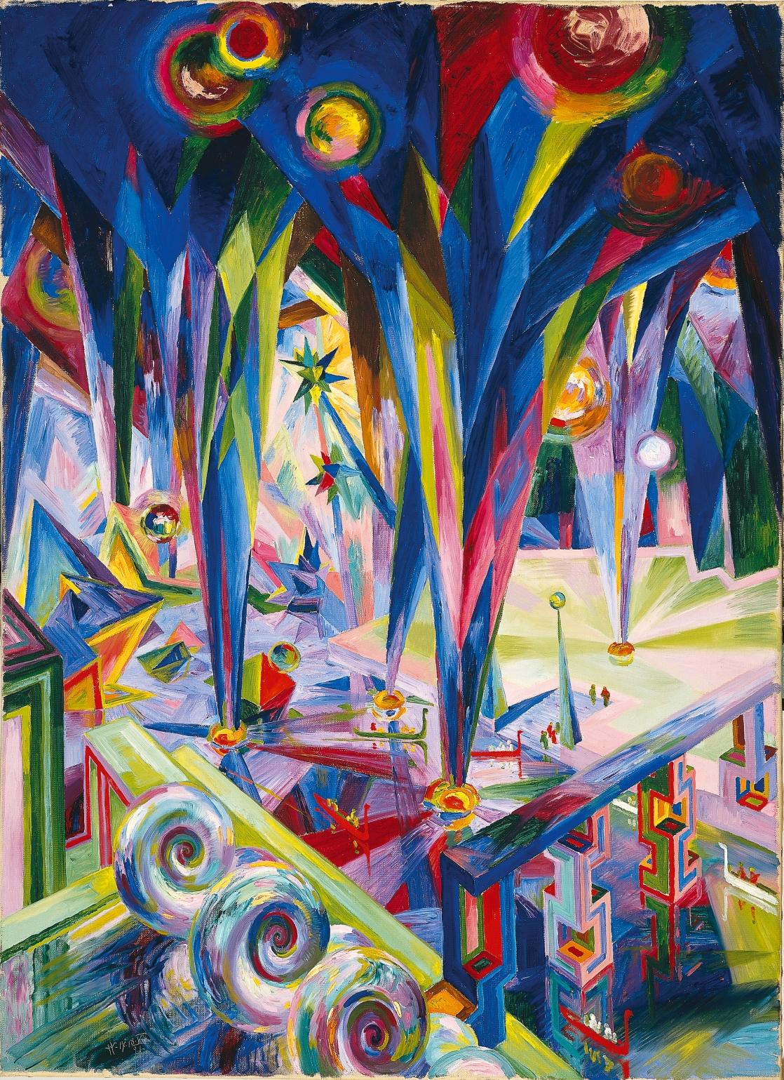 Cathedral Interior is a Futurist oil on canvas painting created by Wenzel Hablik in 1921