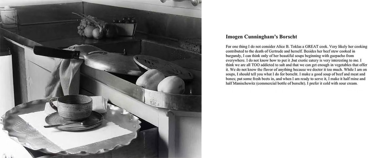 Imogen Cunningham, My Kitchen Sink, 1947, with the recipe for Cunningham’s borscht.