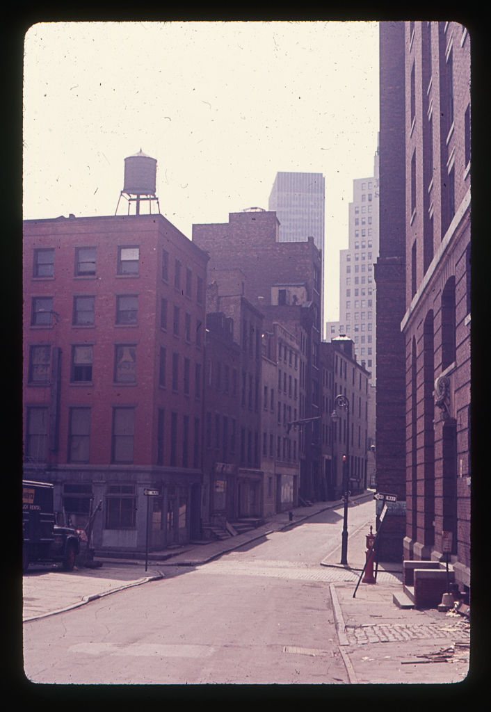 Financial District and *Ferry* St being the cross street, view south on Cliff St 1967