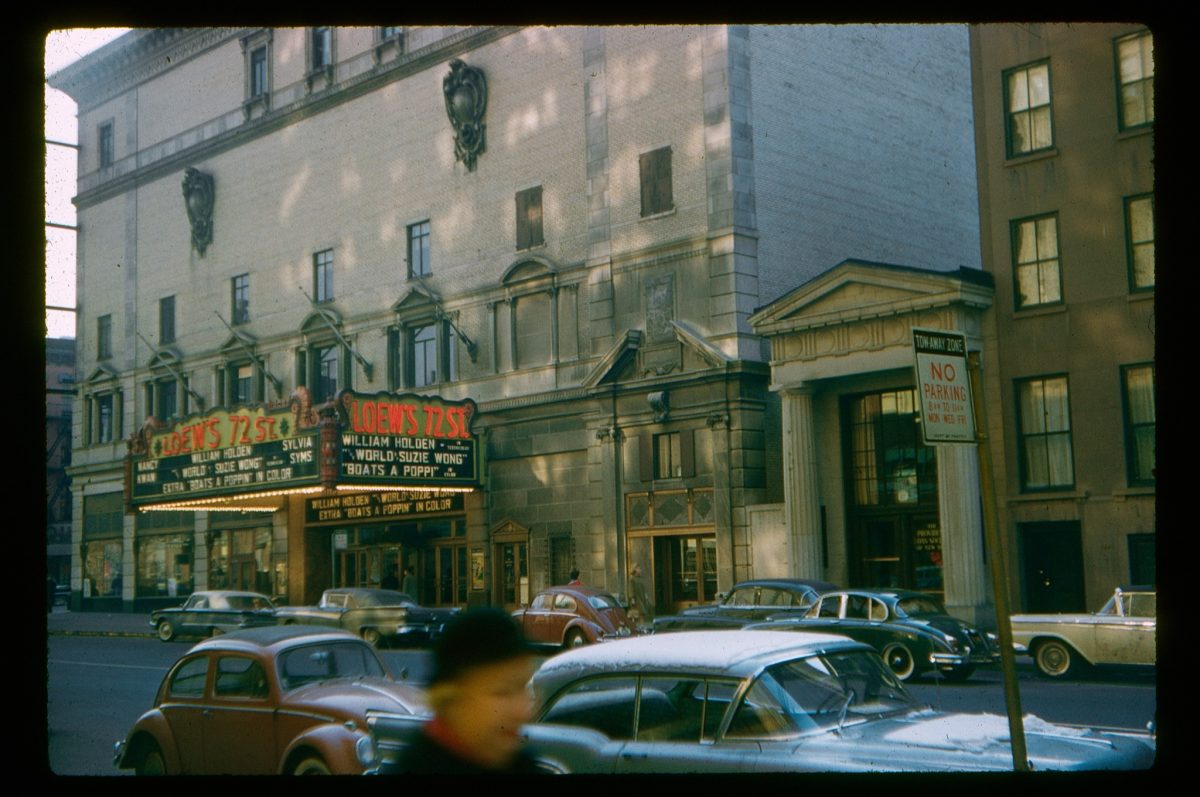 Loews Movie Theater, 72nd Street, 1960. Kodachrome transparency rescued in 1980s - photographer unknown. From the personal:private collection of Jan Wein.