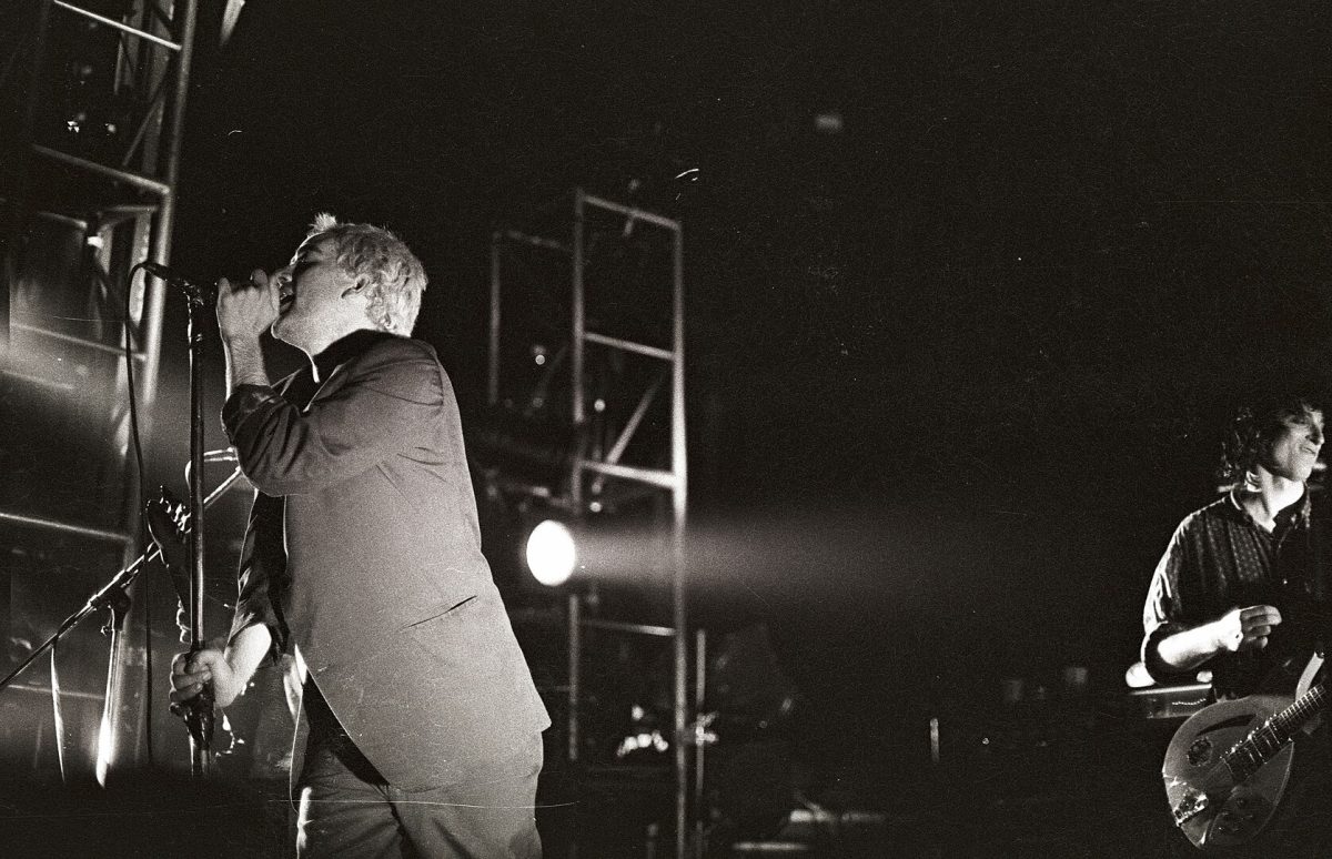  Michael Stipe (left) and Peter Buck (right) on stage in Ghent, Belgium, during R.E.M.'s 1985 tour