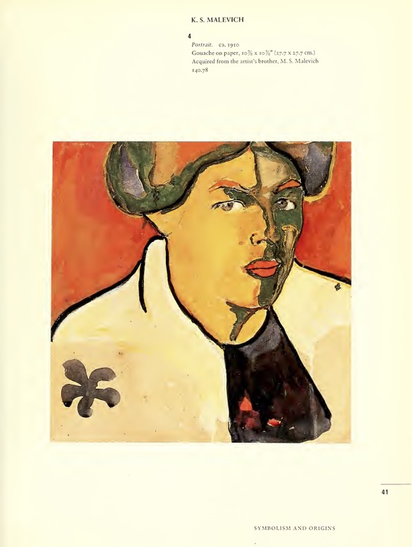 Portrait, ca. 1910 Gouache on paper, ioyg x 10% (27-7 x z7-7 cm-) Acquired from the artist's brother, M. S. Malevich