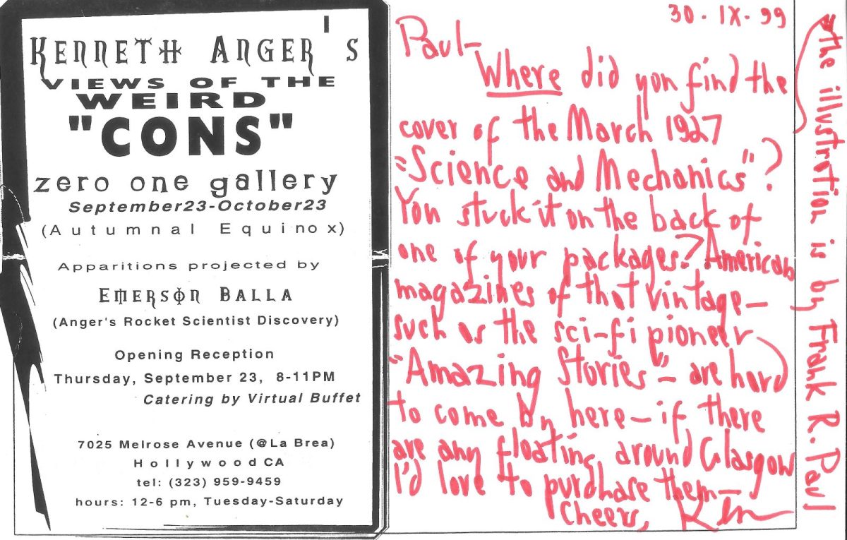 Kenneth Anger, filmmaker, art, queer, letters, cricket, Paul Gallagher