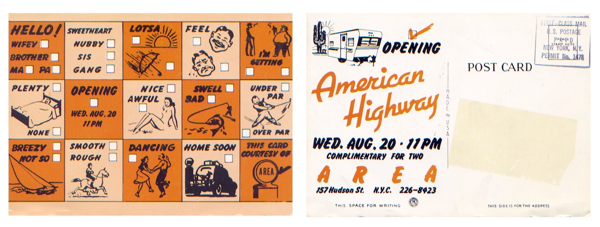 AREA Nightclub, American Highway, Postcard, August 20, 1986