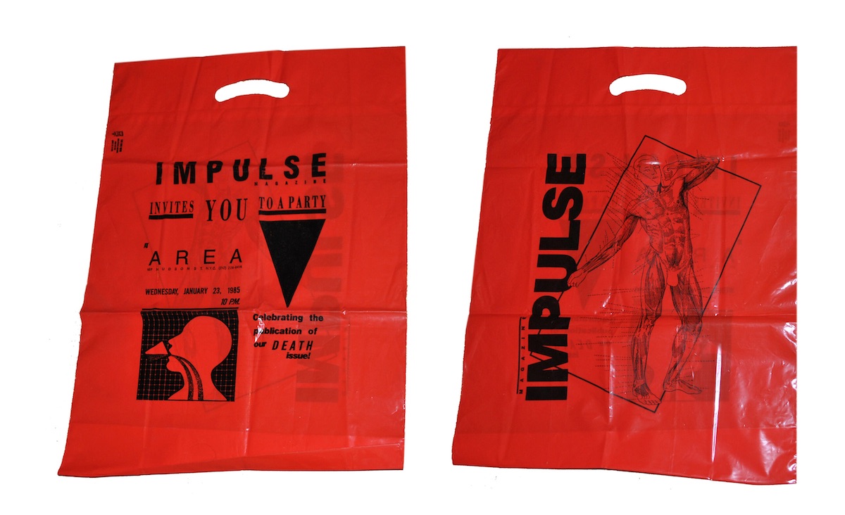 AREA Nightclub, Impulse Magazine, Death Issue, Plastic Bag Invite, January 25, 1985