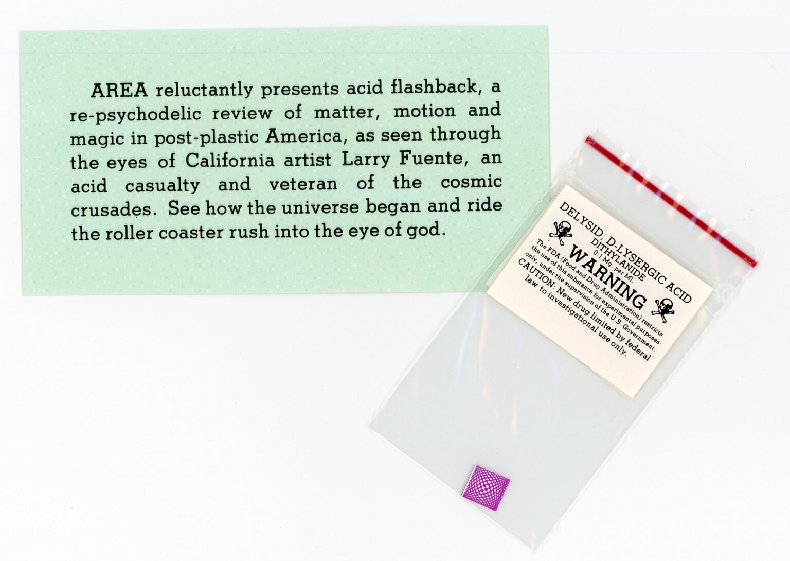 AREA Nightclub, Larry Fuente, Acid Flashback, Card and Tab in Plastic Envelope, February 19, 1986