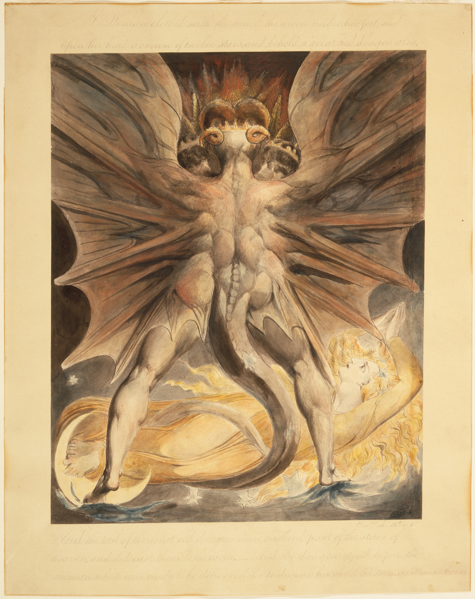 William Blake (British, 1757–1827) The Great Red Dragon and the Woman Clothed with the Sun (Rev. 12: 1–4), ca. 1803–1805 