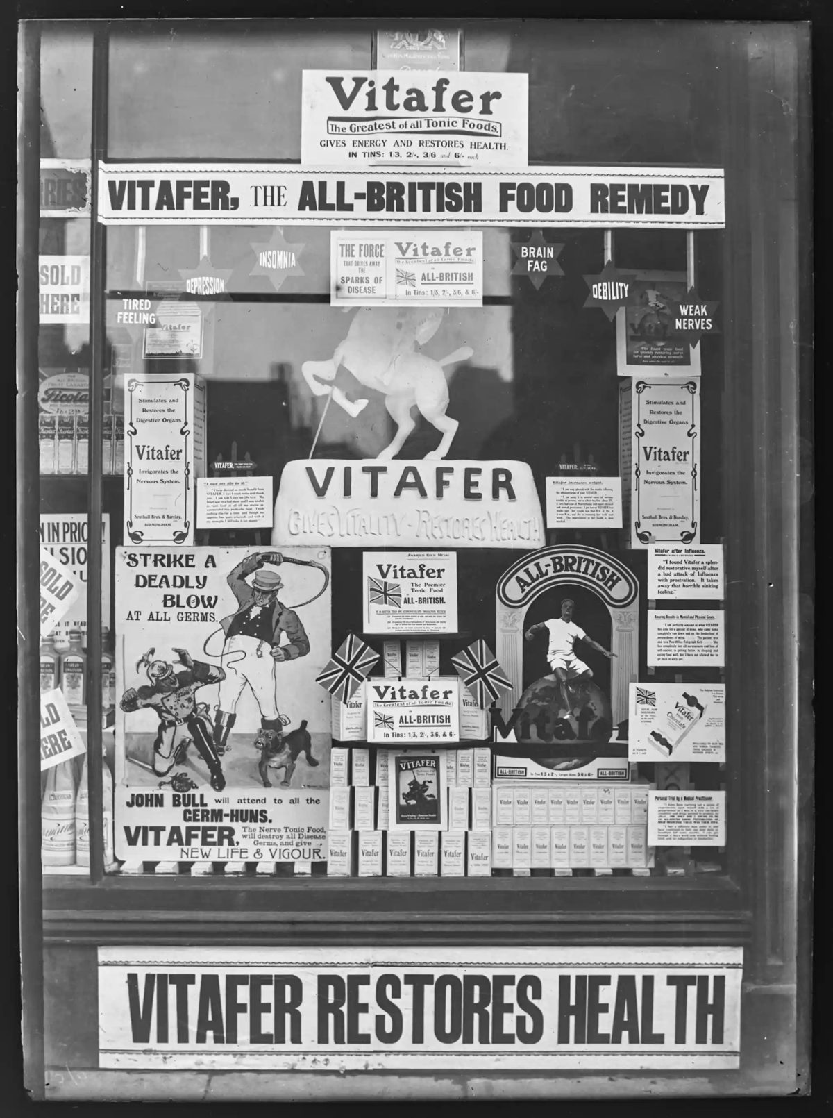 A shop window display for a restorative called Vitafer