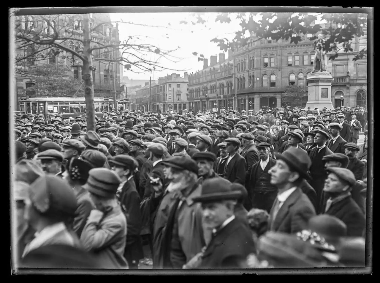 People attend the opening of the free public library in Ramsden Square in Barrow-in-Furness, 1922